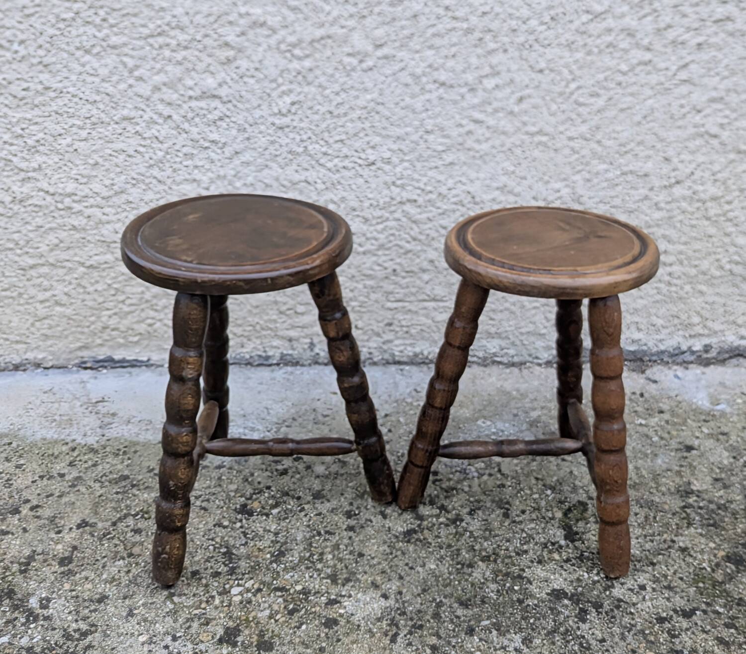 Pair of Vintage 60s/70s Ball Tripod Stools Plant Stand D