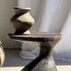 Small brutalist handcrafted terracotta vase with a pedestal, Indonesian, H19 D17.