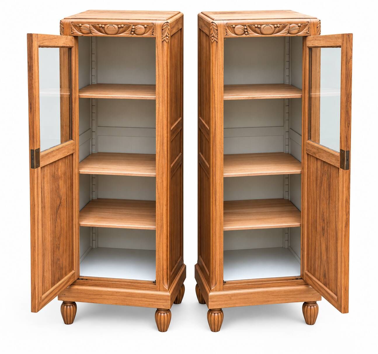 Rare pair of Art Deco glass columns in solid walnut – renovated