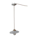 Vintage lampshade pendant light in white embossed striated opaline - 1960
