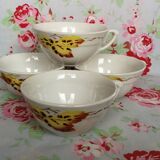 Lot de 4 tasses anciennes Motif feuilles de chêne jaune vintage
