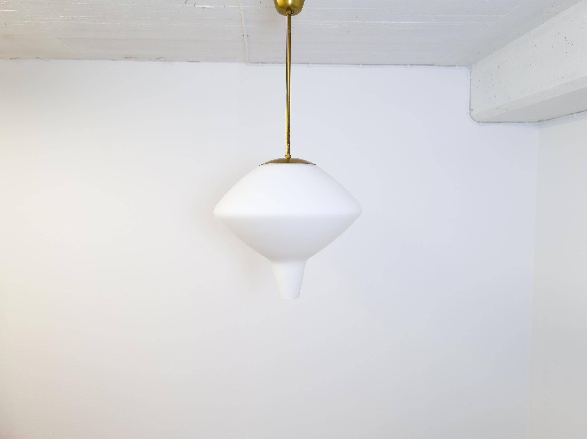 Large opaline pendant / modern brass mid-century ASEA Sweden, 1940s