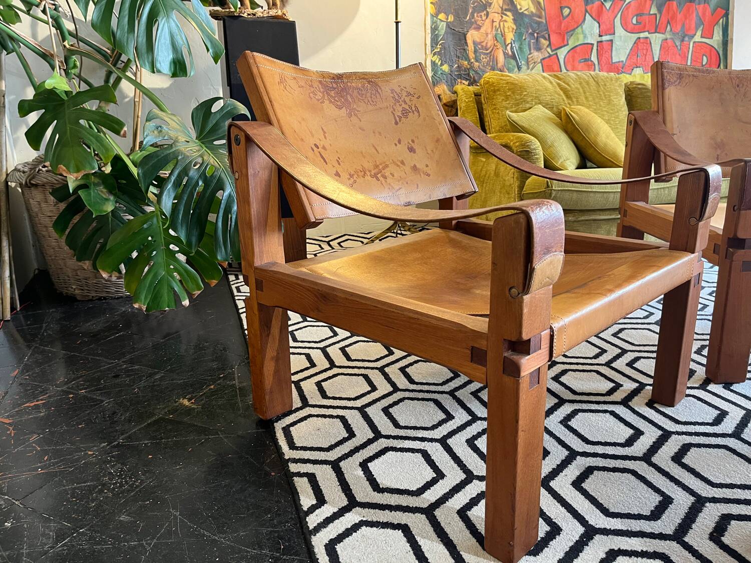 Pair of armchairs and a footrest Pierre Chapo 1960