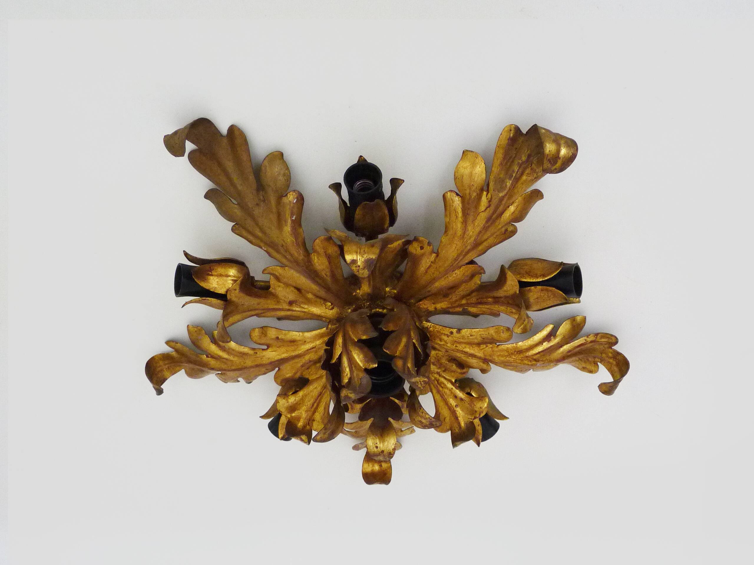 6-light golden leaf foliage ceiling light by Li Puma Firenze, Italy, 1960s
