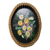 Serving tray with floral decoration, handmade braiding, bohemian countryside