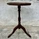 Small antique wooden and leather pedestal table, vintage wine side table