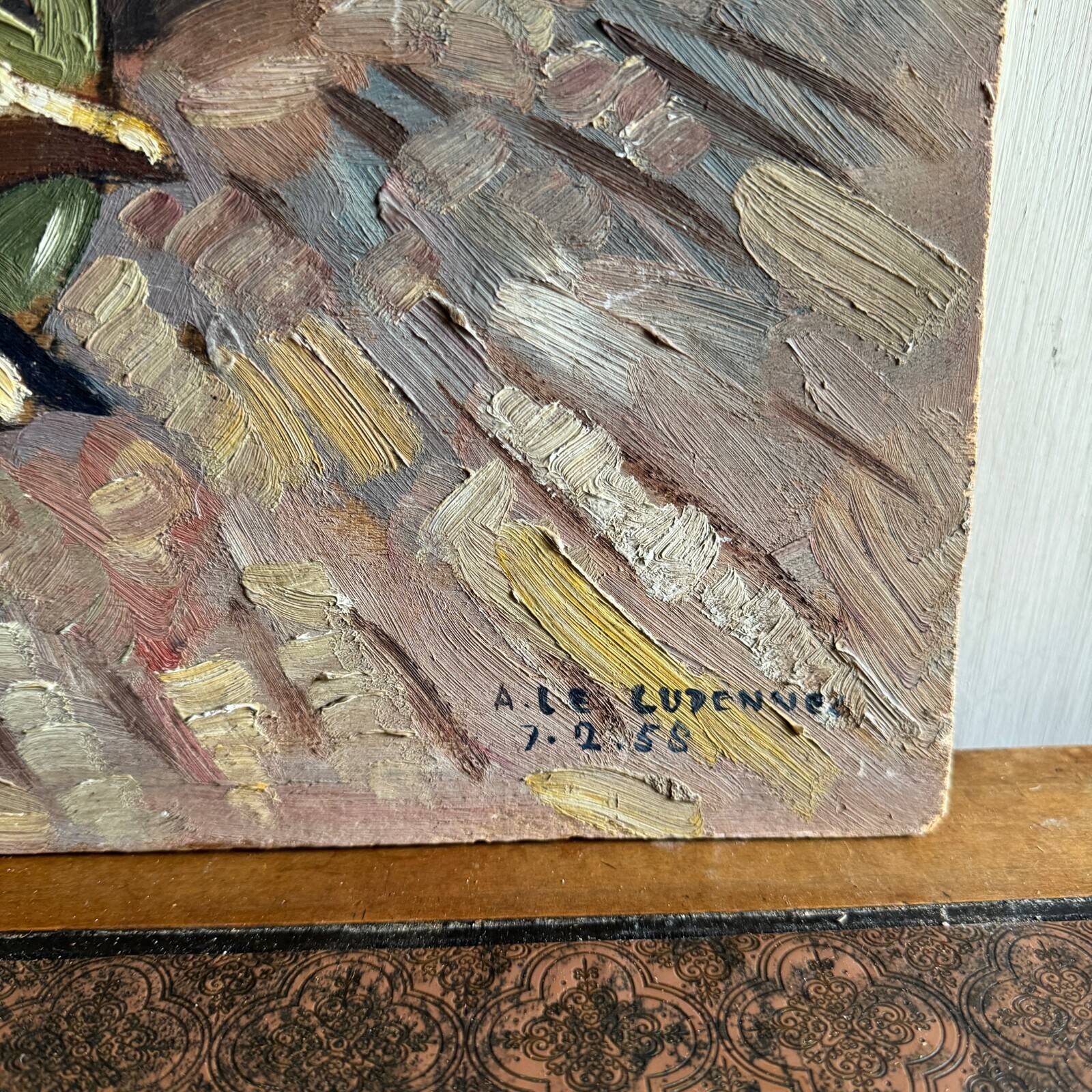 Oil on panel still life with flowers by A. Le Cudennec 1955