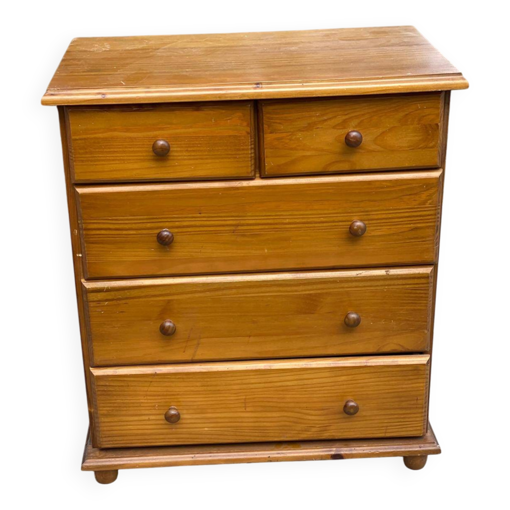 English chest of drawers in solid pine wood with 5 drawers