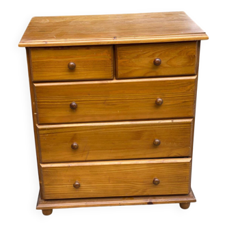 English chest of drawers in solid pine wood with 5 drawers