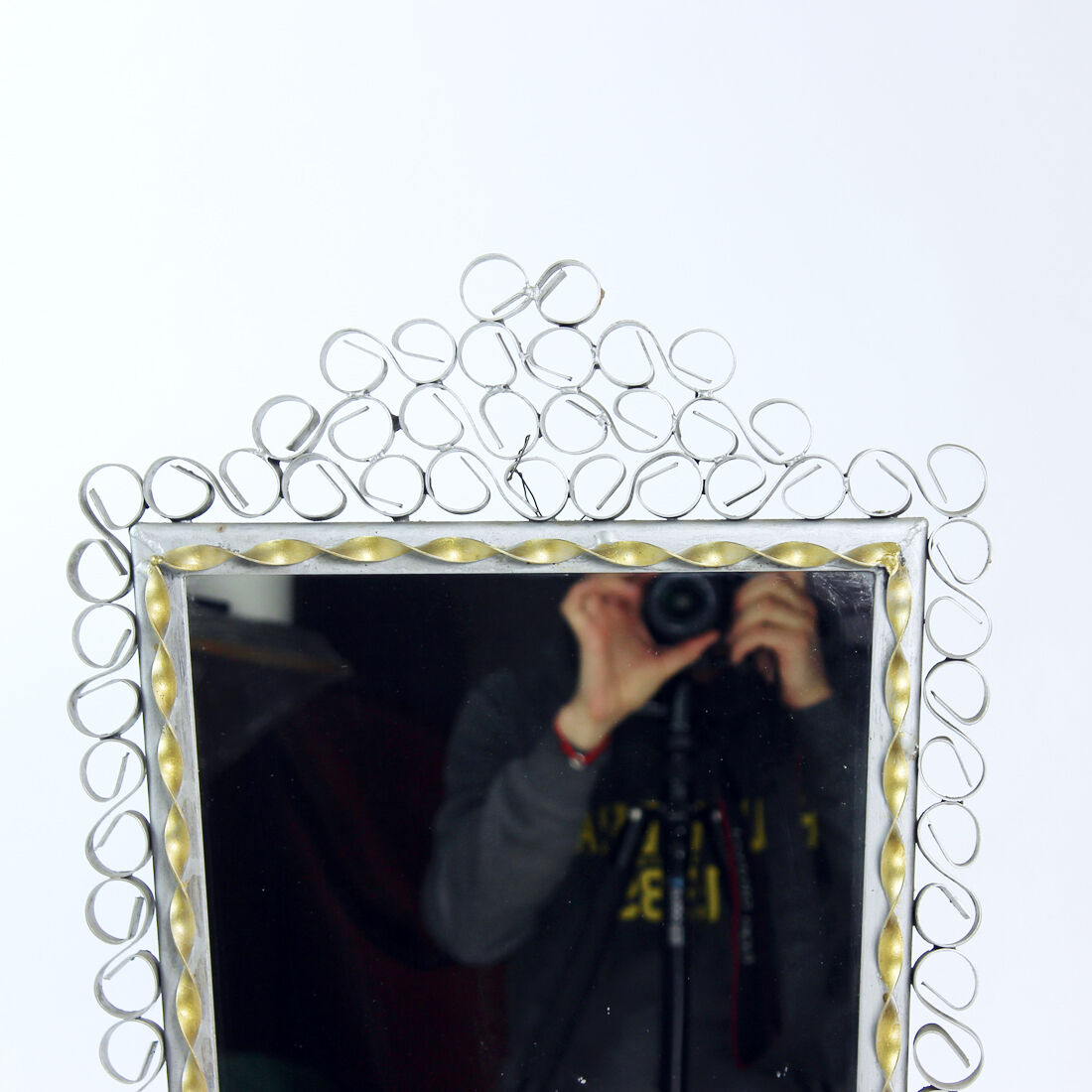 Vintage Mirror In Handmade Metal Frame, Czechoslovakia 1950s