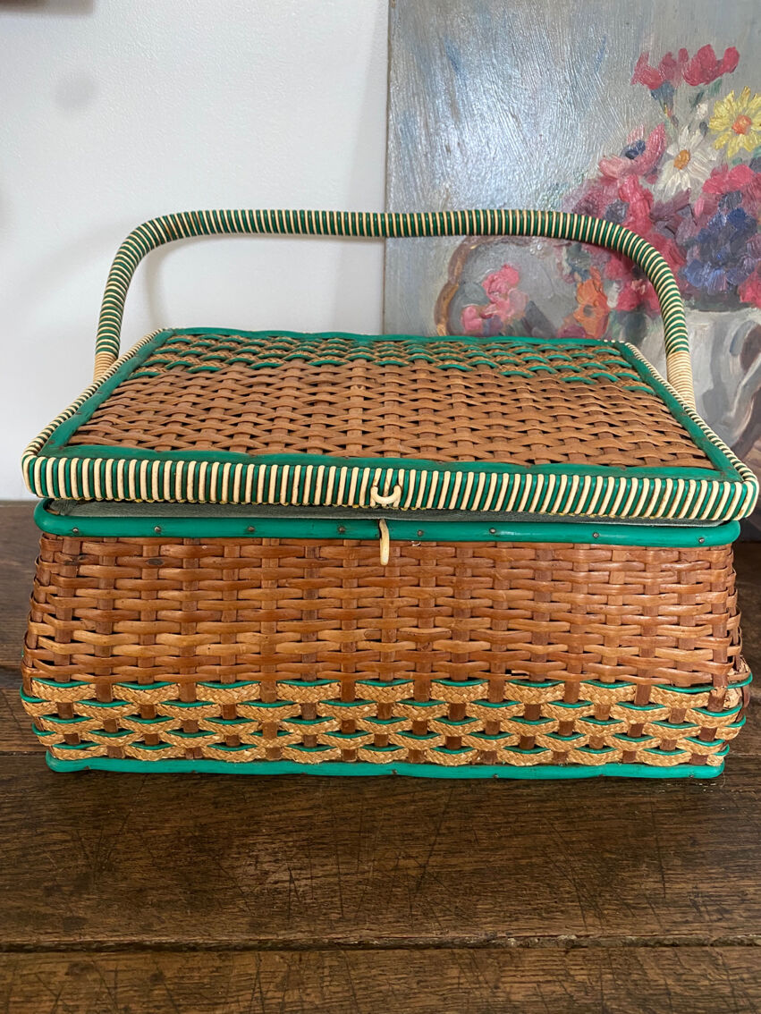 Wicker and rattan sewing box from the 60s | Selency