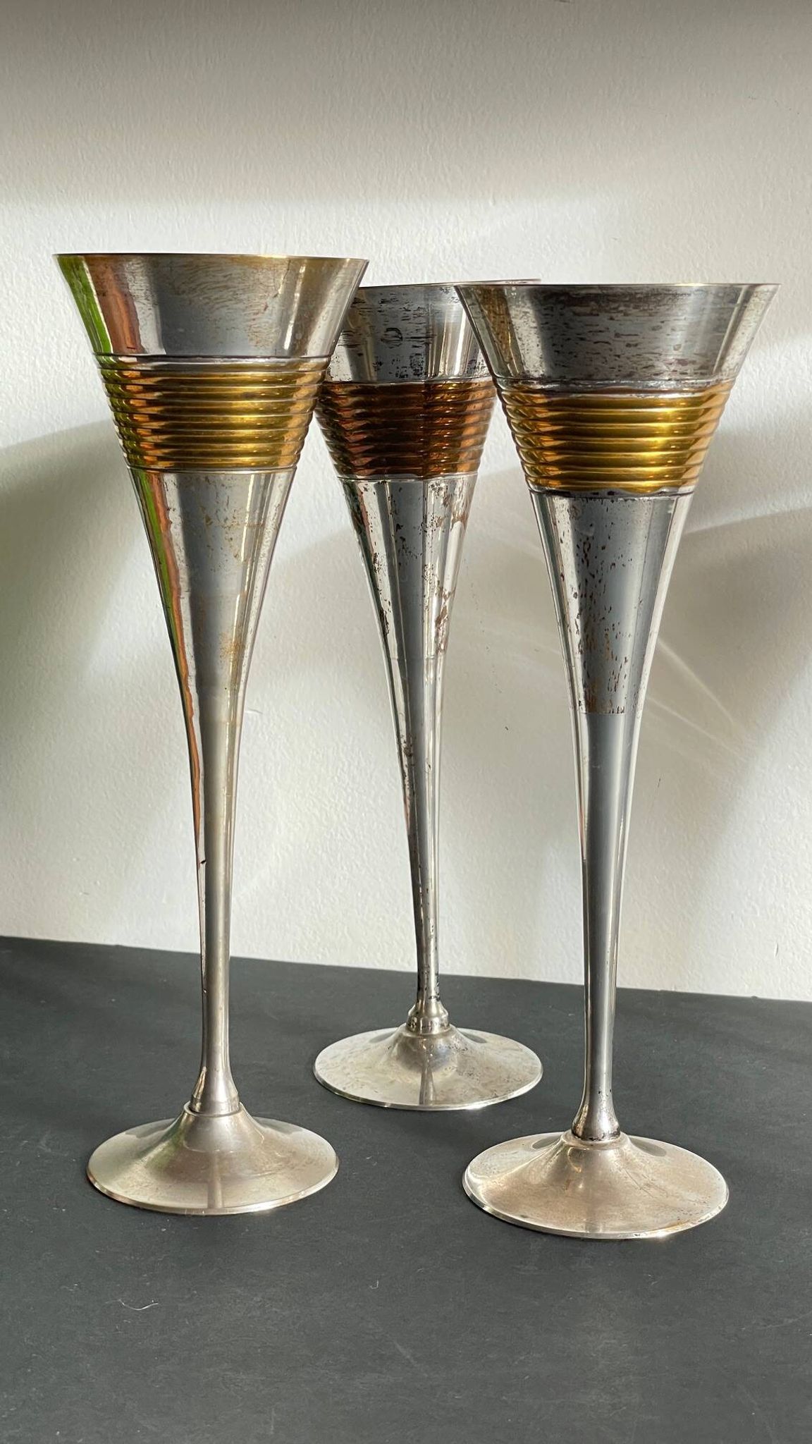 6 Flutes Champagne Laiton Argenté Vintage