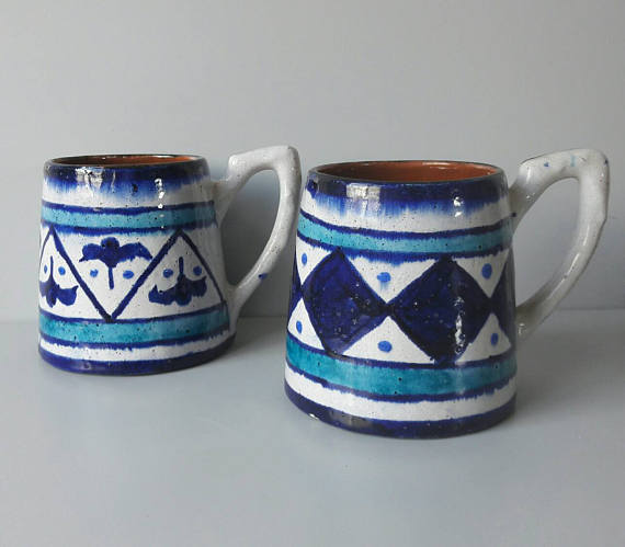Paire de tasses en céramiques bleue - scandinaves