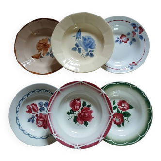 6 mismatched antique soup plates
