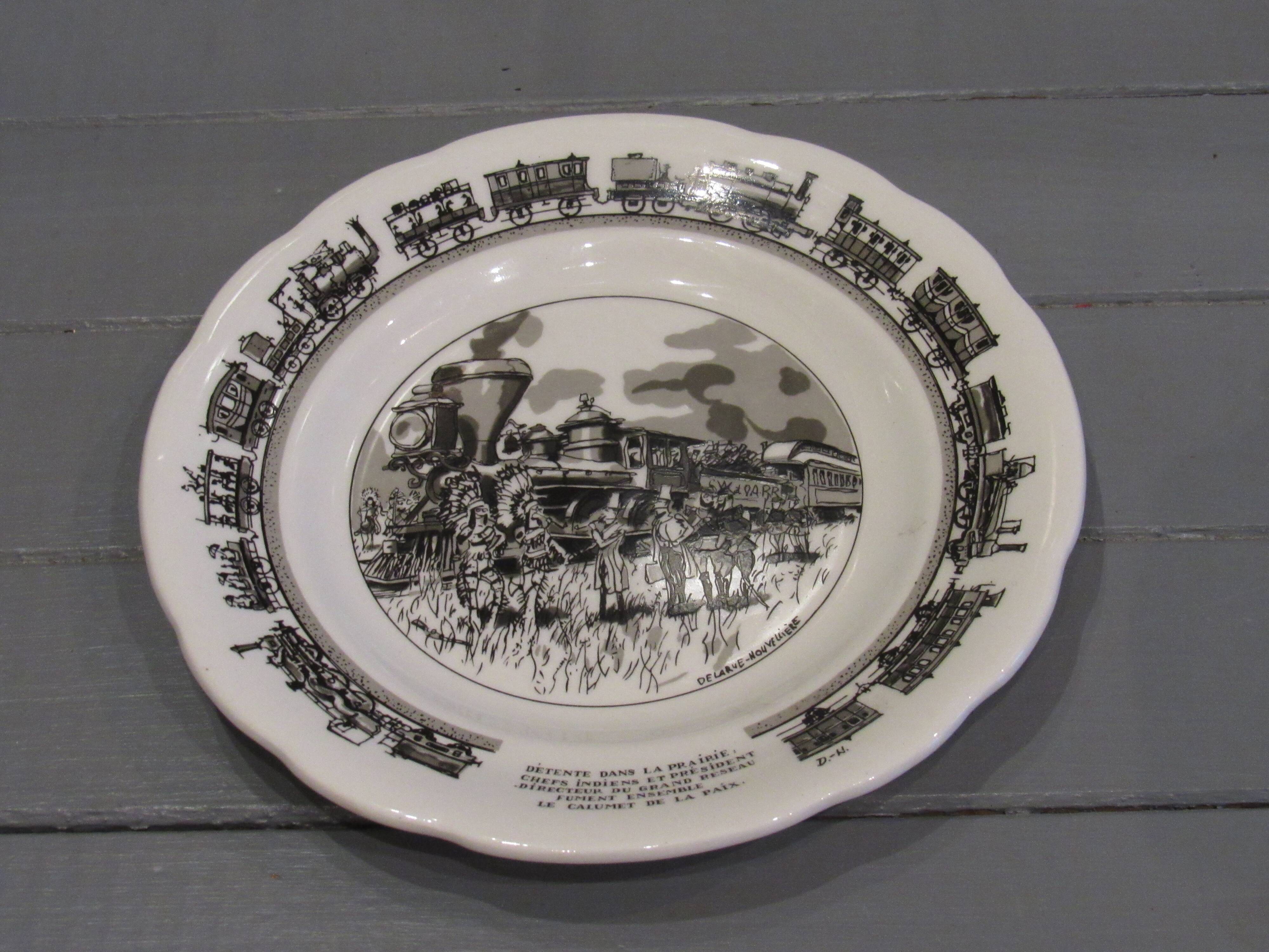 Set of 6 humorous plates on the Train Delarue-nouvellière Gien