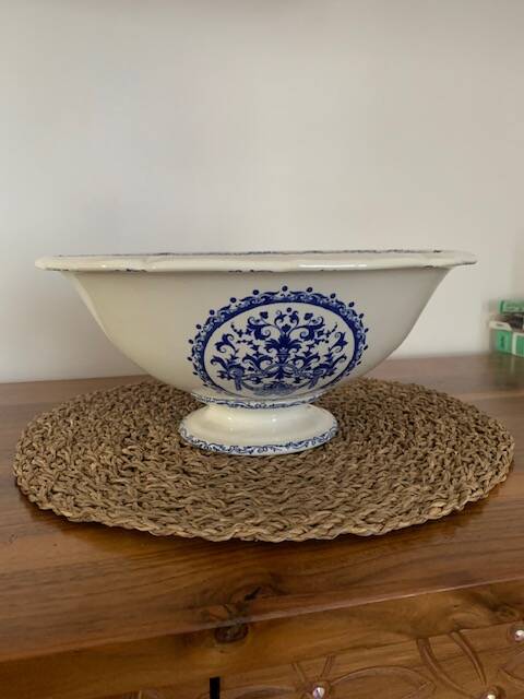 Large old Gien earthenware salad bowl with Rouen decor