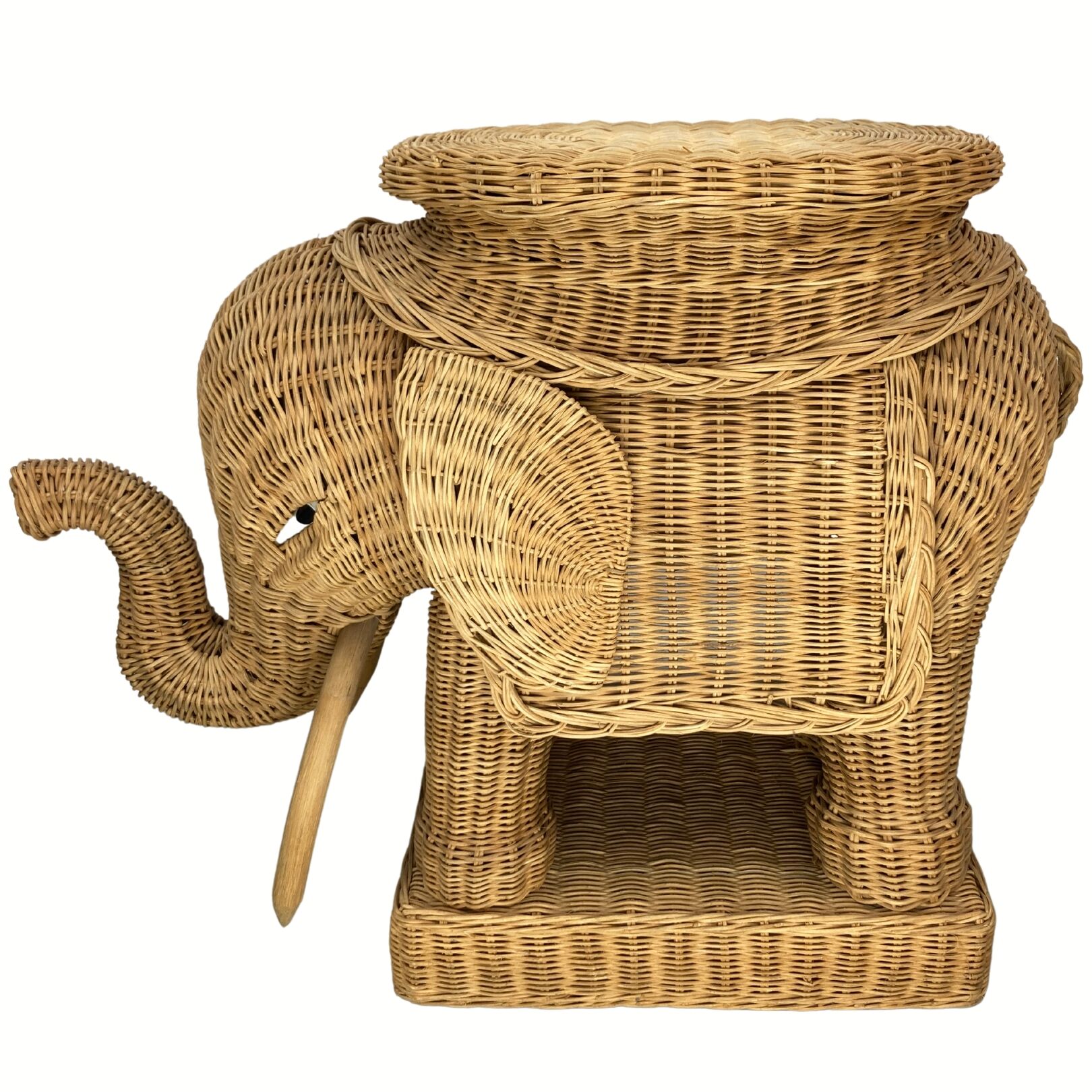 Rattan bamboo wicker elephant pedestal or side table, 1970s