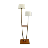 Lampadaire 2 feux vintage bois vernis et metal doré
