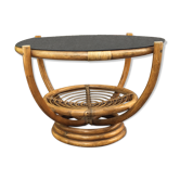 Table basse en rotin vintage 1970