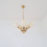 Mid-century brass and glass pendant light by Sario, Finland, 1950s.