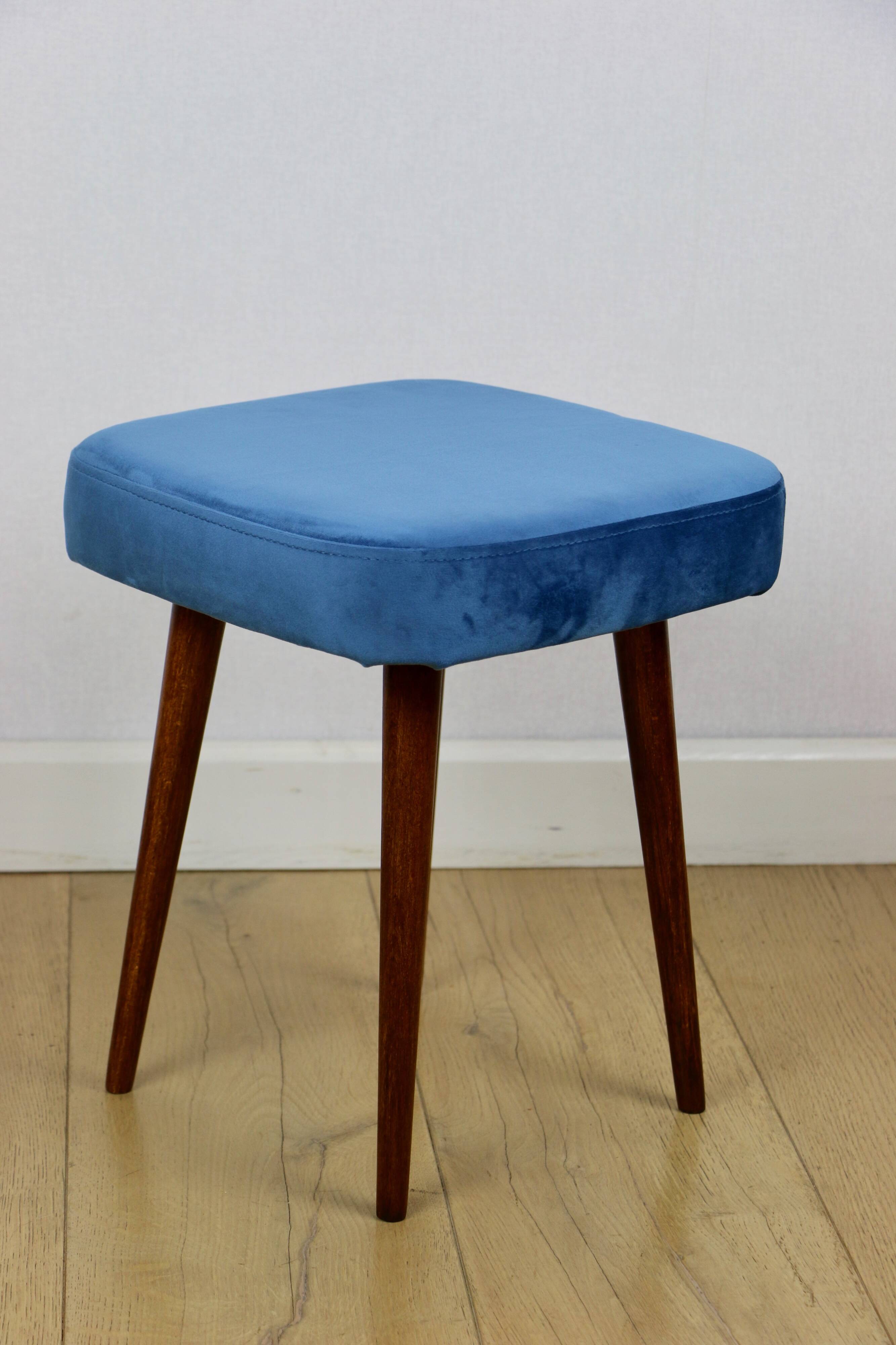 Blue square vintage stool PRL 1970s