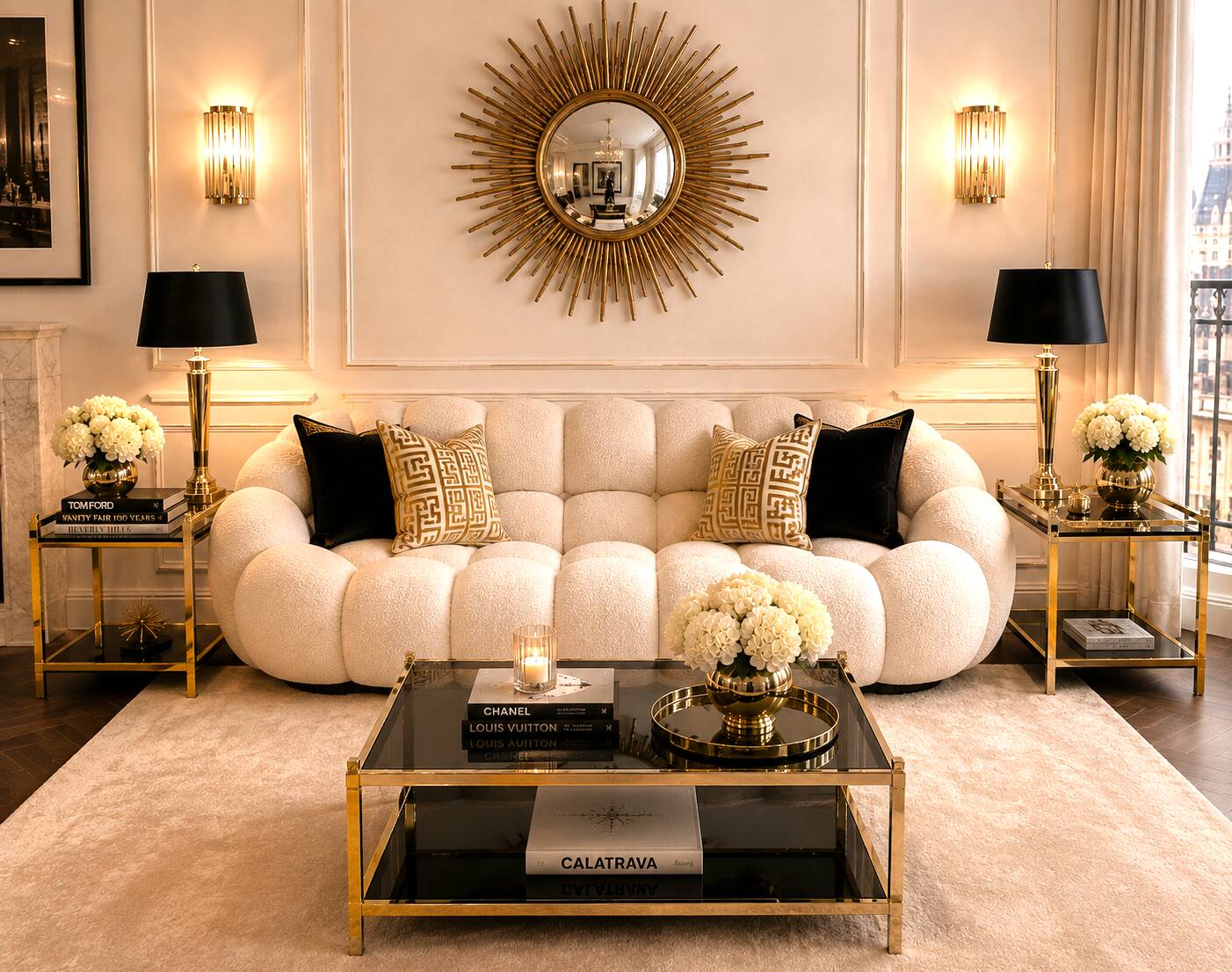 Pair of bedside tables or side tables, Hollywood Regency style,