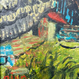 Tableau peinture ancienne paysage Saint Cloud expressionniste