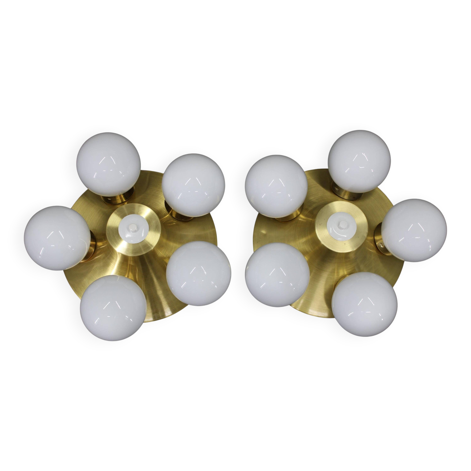 Pair of mid-century brass flush mount lights, 1970s