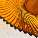 Coupe à fruits vintage en verre ambré ondulé, années 1970