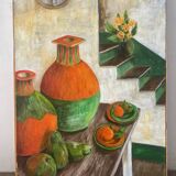 Still life and staircase, signed