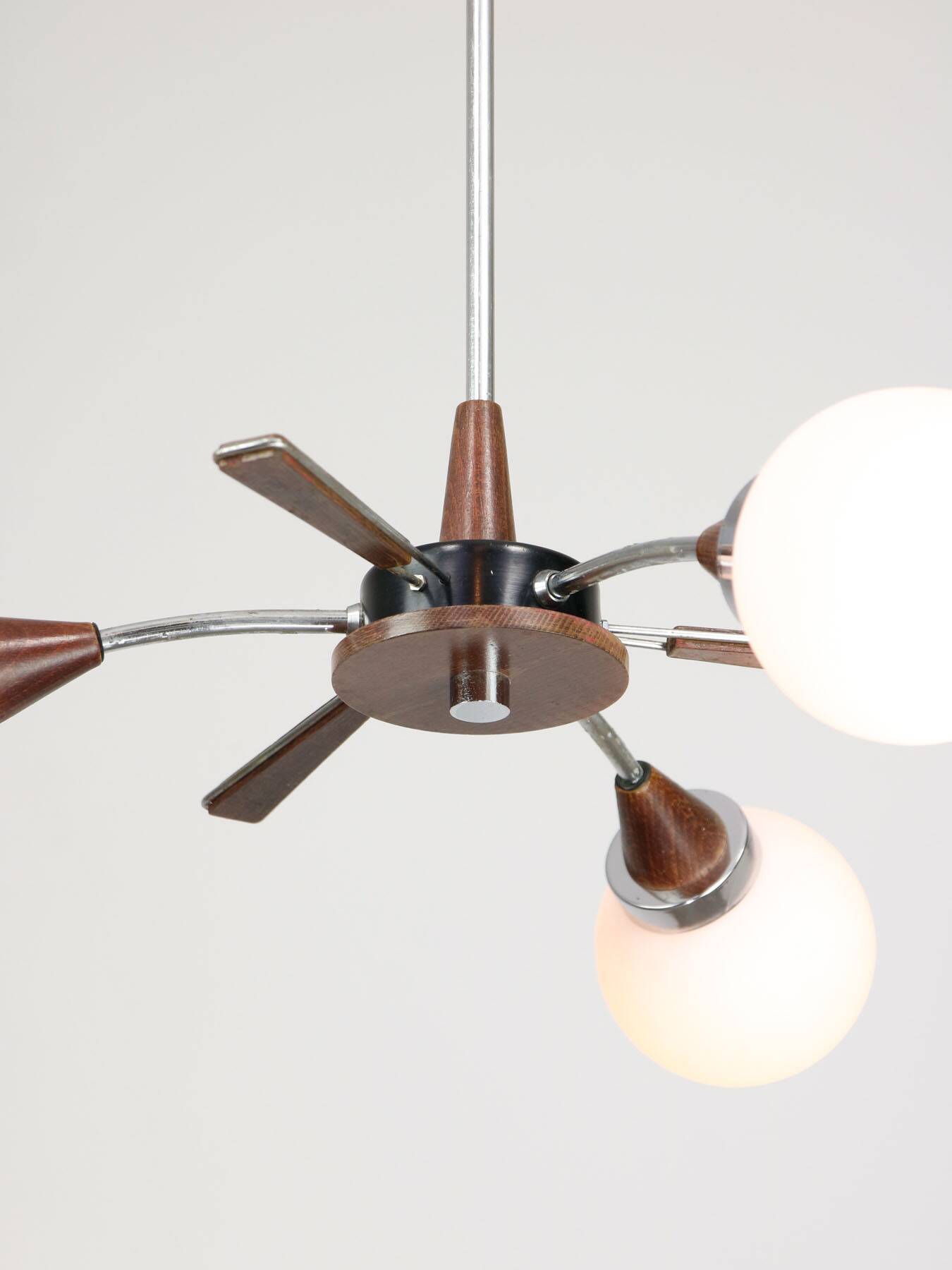 Mid-Century Modern Italian Chrome and Opaline Chandelier