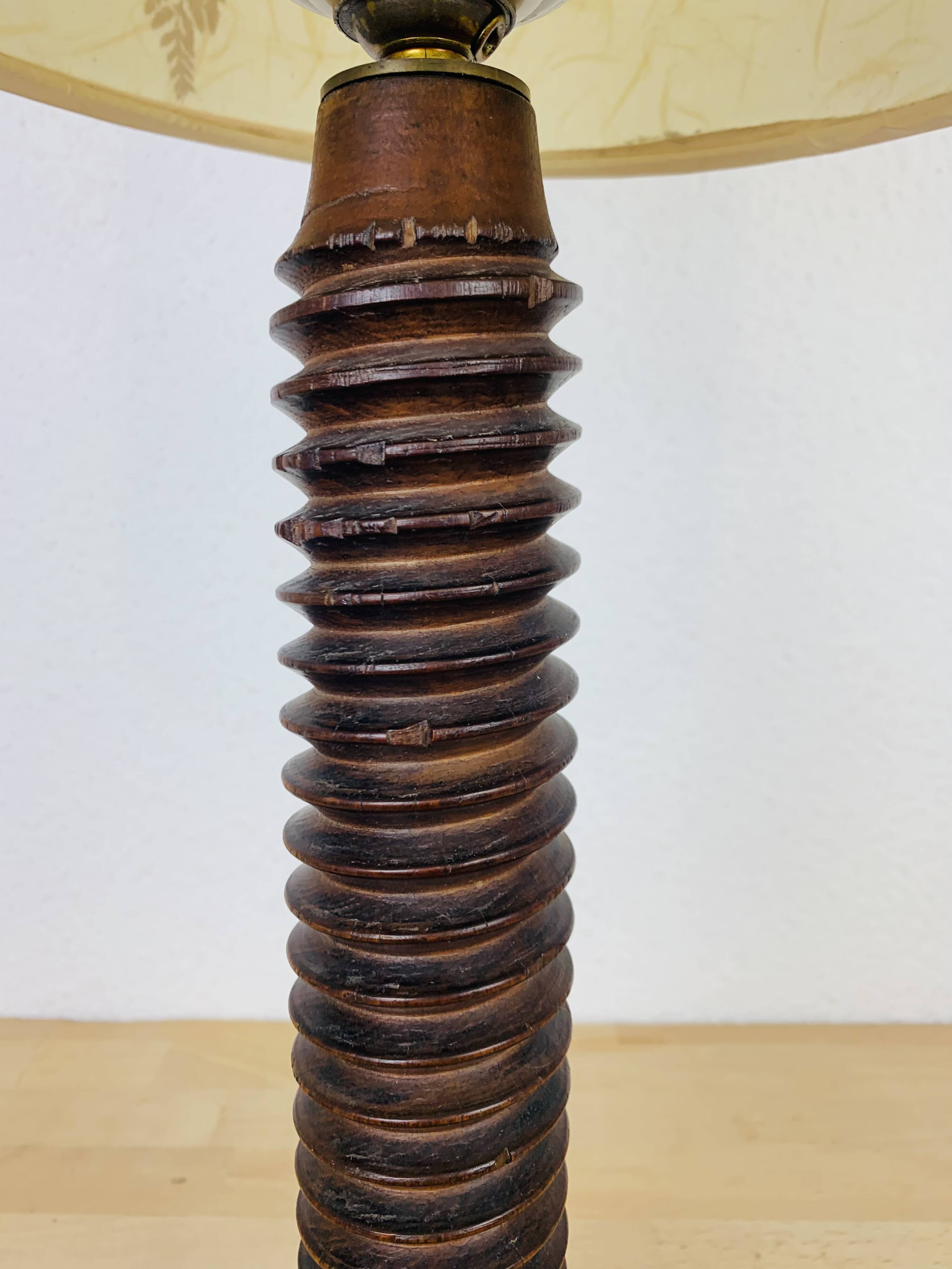 Brutalist folk art lamp 73 cm, turned wood