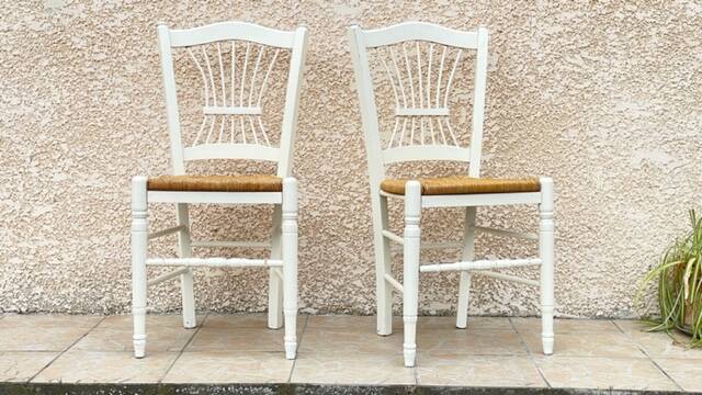 Pair of Vintage WHITE Straw CHAIRS