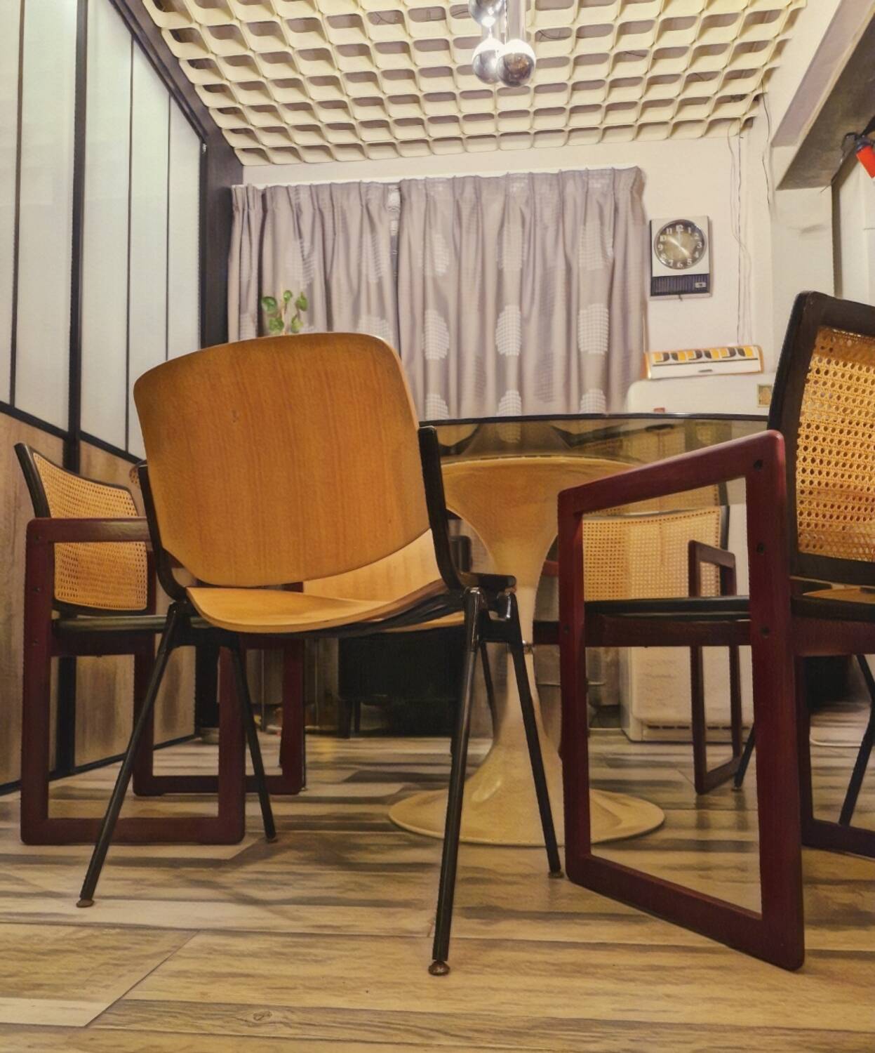 Pascal Mourgue rare set of 3 caned sleigh armchairs in lacquered wood for vintage 80s triconfort