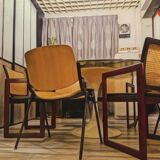 Pascal mourgue rare set de 3 fauteuils traîneaux cannés bois laqué  pour triconfort vintage 80's