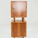Pair of antique Art Deco bedside tables, walnut veneer, refurbished