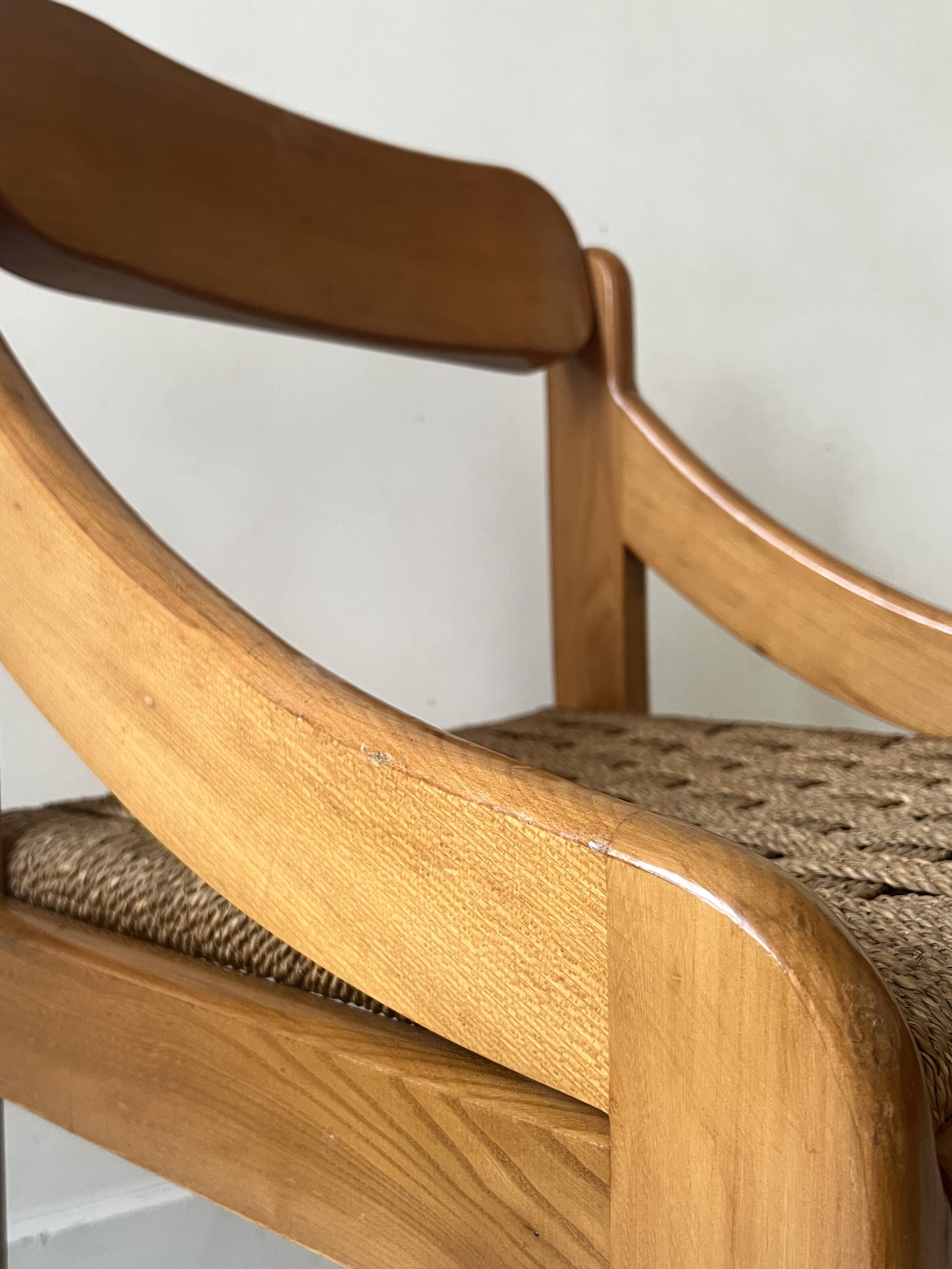 Chaise scandinave vintage en orme et corde tressée, design 1950