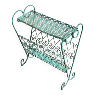 Heart magazine rack basket in wrought iron and perforated sheet metal vintage 1950-1960 Matégot style