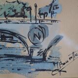 Paris the quai des orfèvres and the pont saint michel painting framed under glass