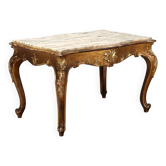 Petite table ancienne style baroque en sapin sculpté et marbre XIXe siècle