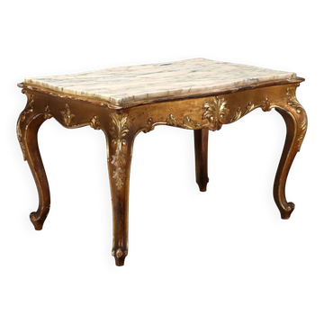 Small antique baroque-style table in carved fir and marble from the 19th century.