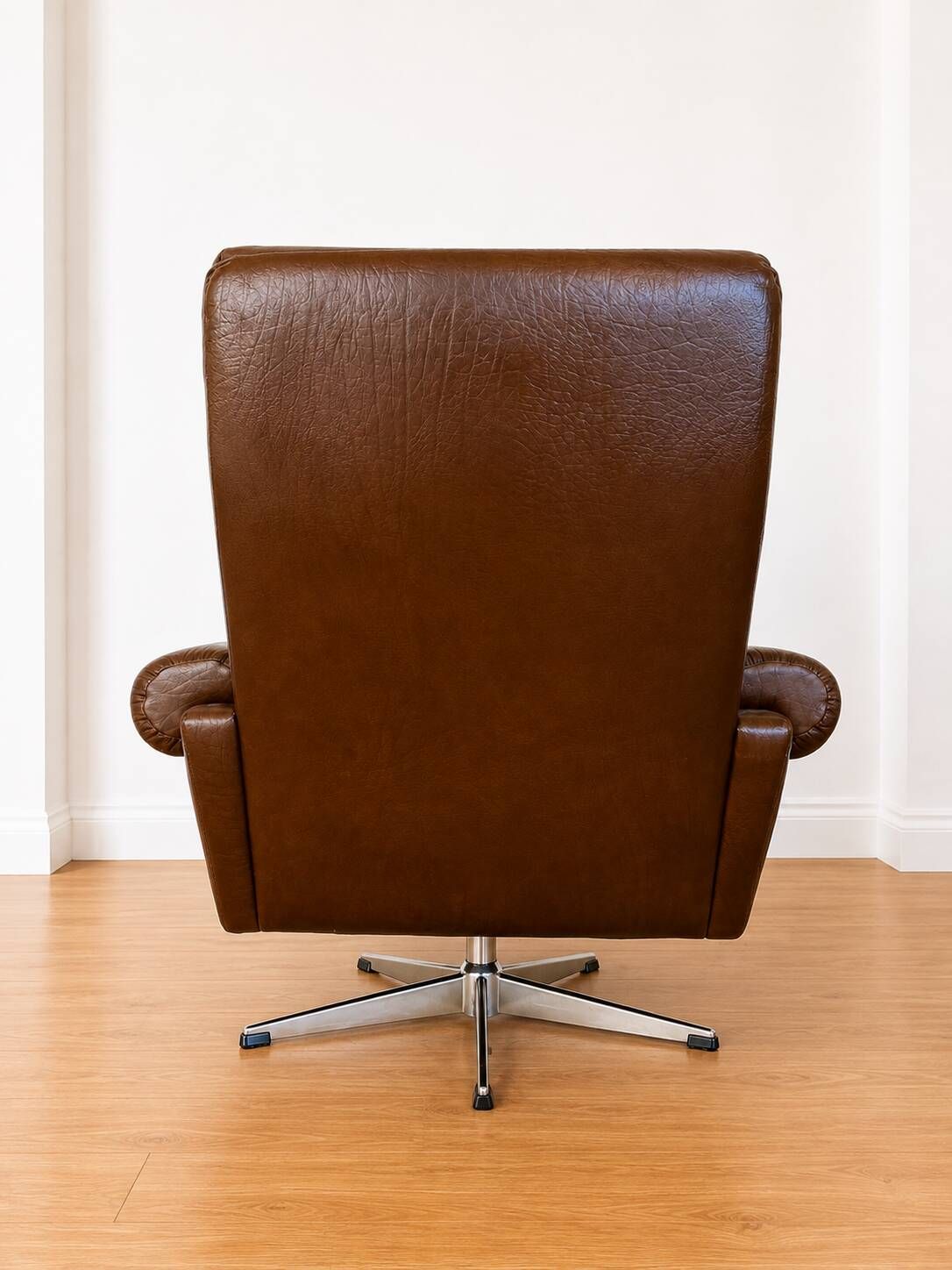 Vintage Danish mid-century brown leather swivel chair 1970s