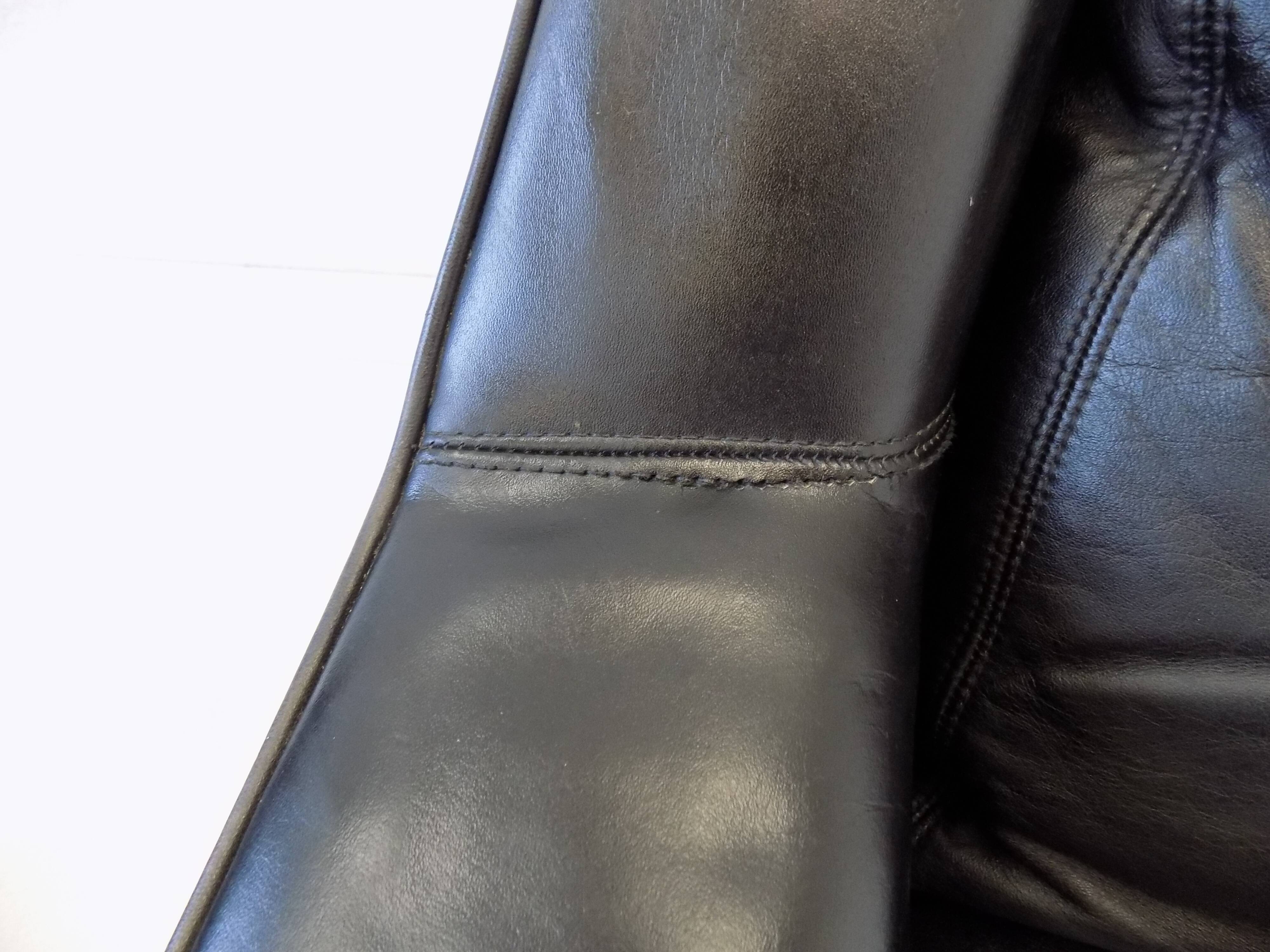 ESA model 802 pair of black leather lounge chairs by Werner Langenfeld