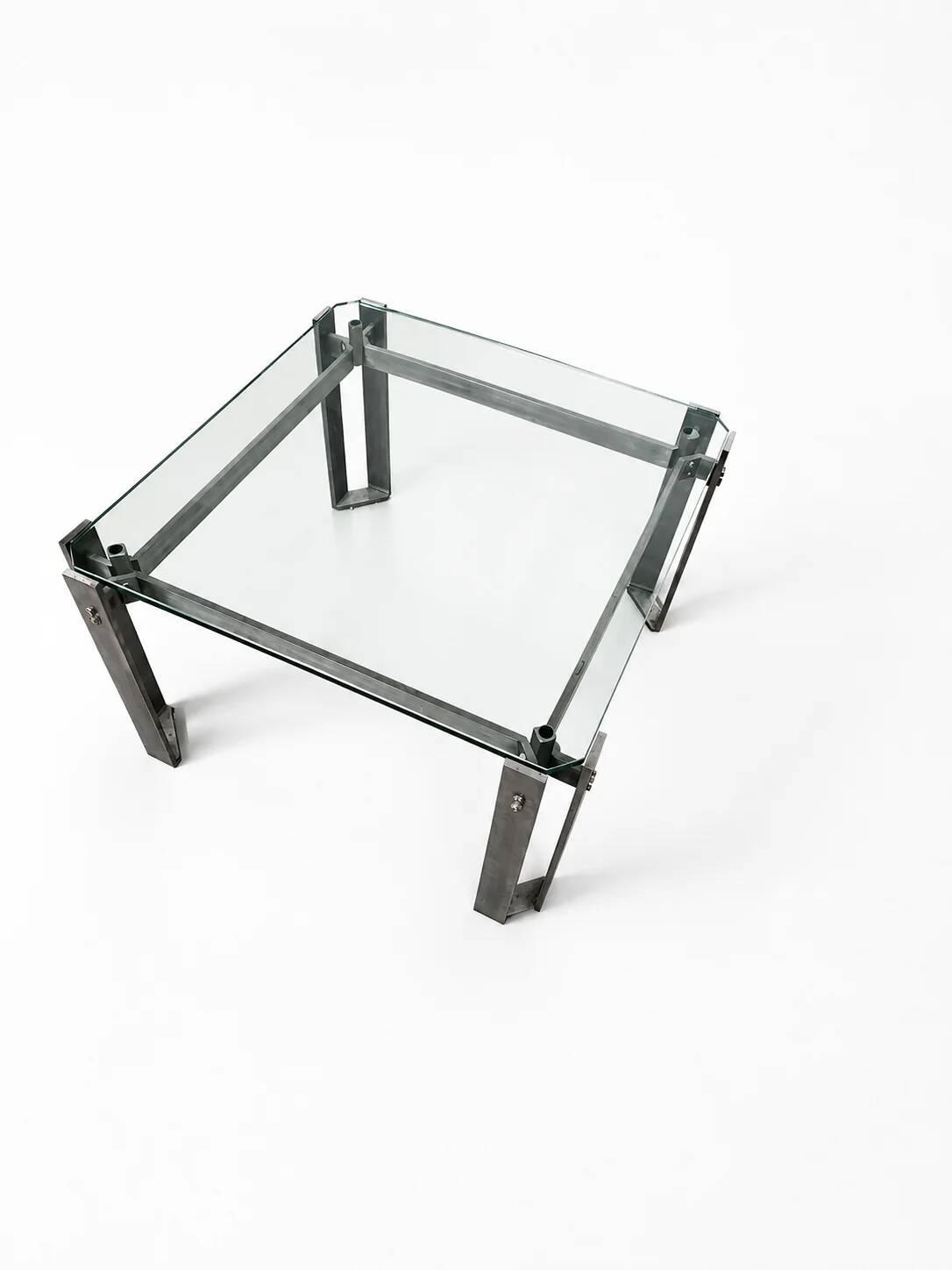 Brutalist coffee table / metal glass / 1980s / weighty