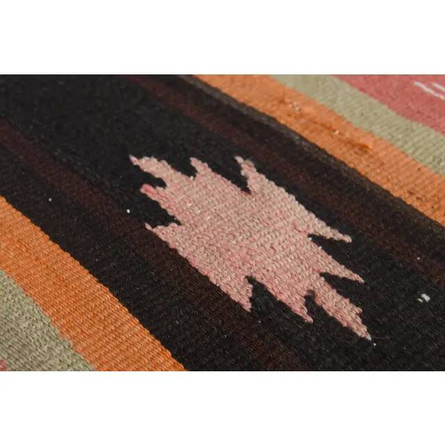 1970s Vintage Turkish Handmade Wool Cotton Orange Kilim Rug 78x254