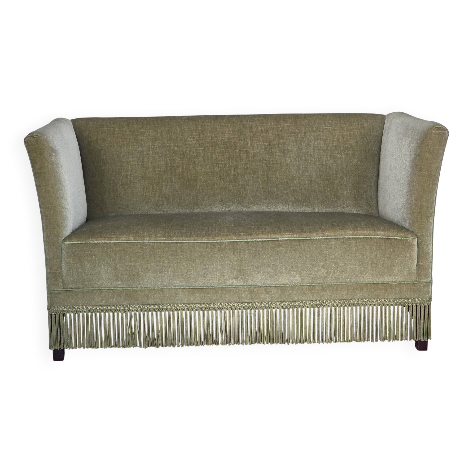 1970s, Danish 2-seater sofa, furniture velour, beech wood legs.