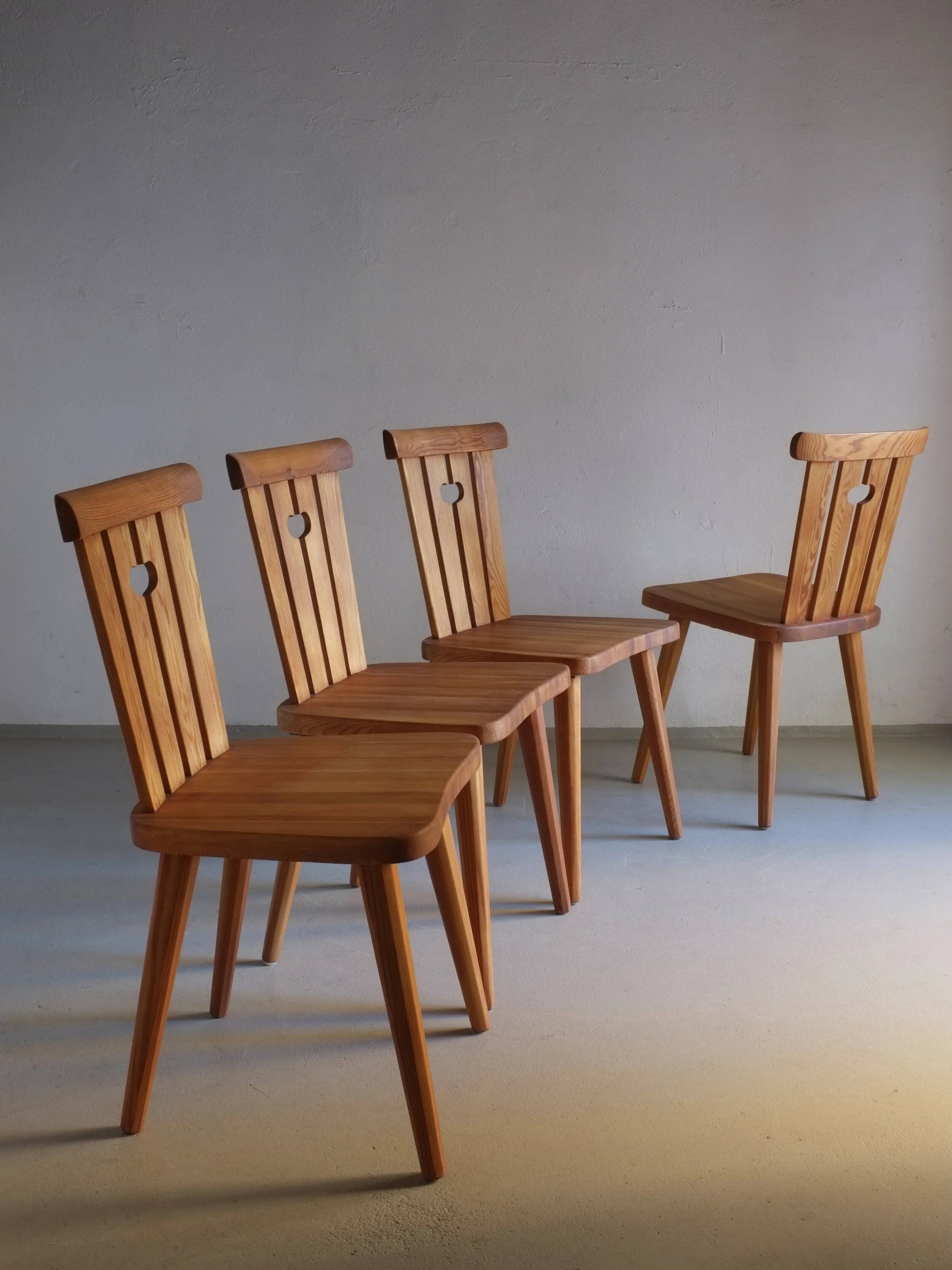 4 rustic pine chairs by Goran Malmvall | Sweden | 1940s