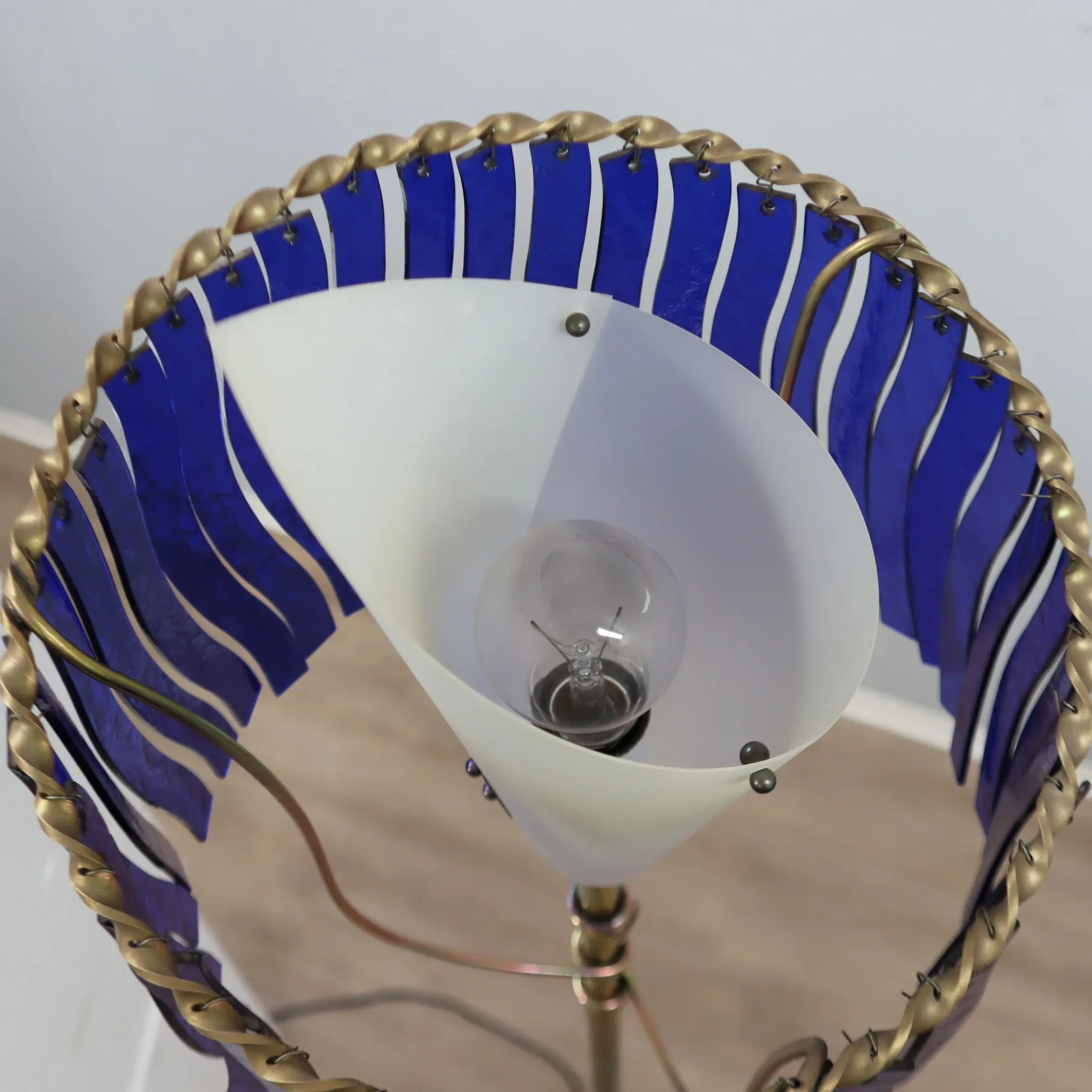 1980s Postmodern Blue Glass & Brass Floor Lamp by Toni Cordero for Artemide