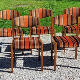 Set of 5 70s designer chairs in beech and orange and brown velvet Self éditeur