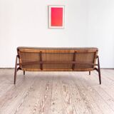 Mid Century Sofa par Hartmut Lohmeyer, teck et cannage